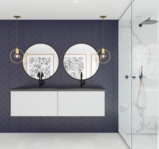 Laviva - Vitri 60" Cloud White Double Sink Bathroom Vanity with VIVA Stone Matte Black Solid Surface Countertop | 313VTR-60DCW-MB