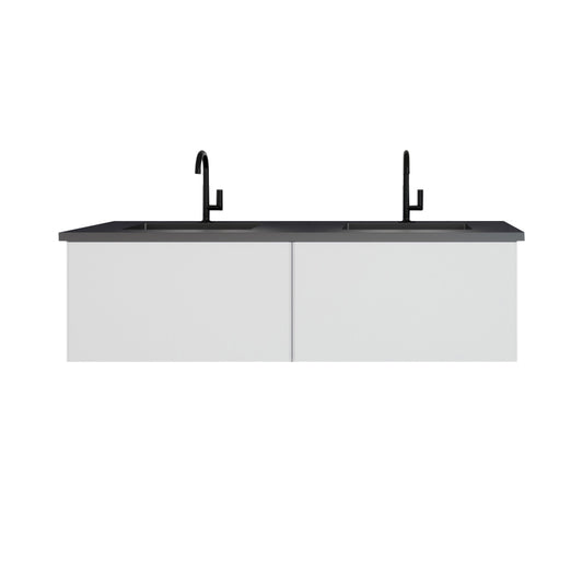 Laviva - Vitri 60" Cloud White Double Sink Bathroom Vanity with VIVA Stone Matte Black Solid Surface Countertop | 313VTR-60DCW-MB