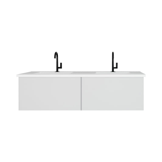Laviva - Vitri 60" Cloud White Double Sink Bathroom Vanity with VIVA Stone Matte White Solid Surface Countertop | 313VTR-60DCW-MW