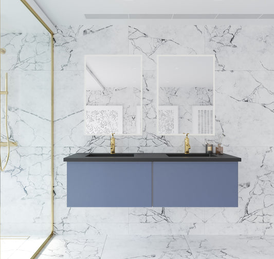 Laviva - Vitri 60" Nautical Blue Double Sink Bathroom Vanity with VIVA Stone Matte Black Solid Surface Countertop | 313VTR-60DNB-MB