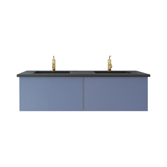 Laviva - Vitri 60" Nautical Blue Double Sink Bathroom Vanity with VIVA Stone Matte Black Solid Surface Countertop | 313VTR-60DNB-MB