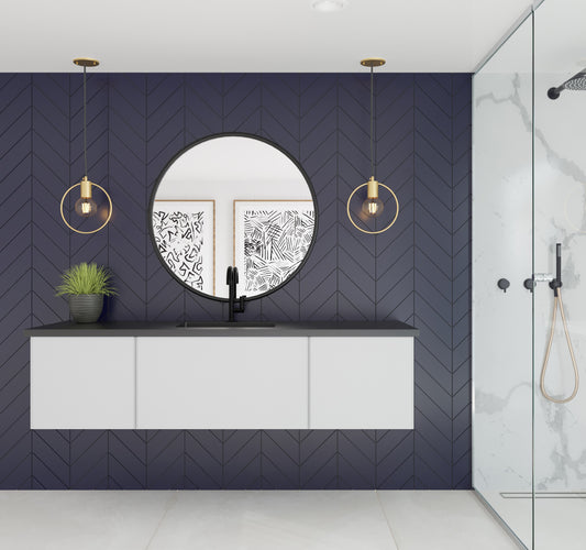 Laviva - Vitri 66" Cloud White Single Sink Bathroom Vanity with VIVA Stone Matte Black Solid Surface Countertop | 313VTR-66CW-MB