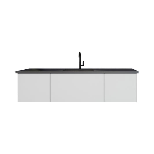 Laviva - Vitri 66" Cloud White Single Sink Bathroom Vanity with VIVA Stone Matte Black Solid Surface Countertop | 313VTR-66CW-MB