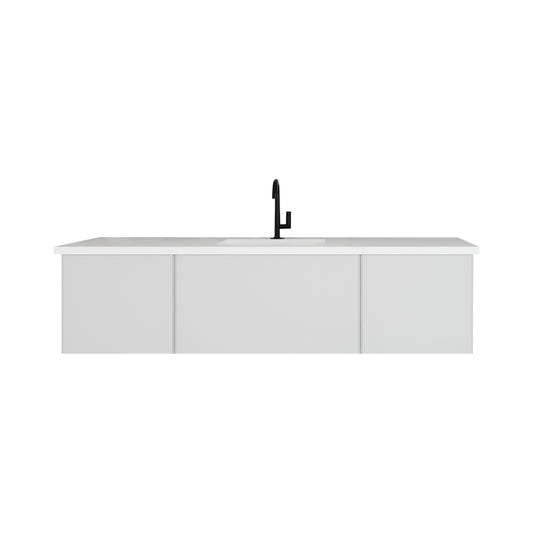 Laviva - Vitri 66" Cloud White Single Sink Bathroom Vanity with VIVA Stone Matte White Solid Surface Countertop | 313VTR-66CW-MW