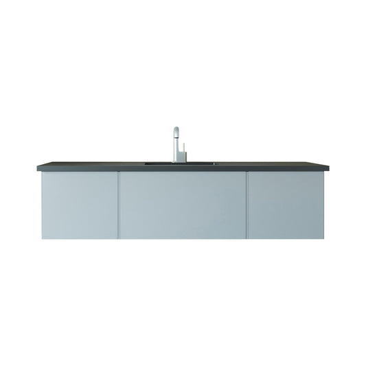 Laviva - Vitri 66" Fossil Grey Single Sink Bathroom Vanity with VIVA Stone Matte Black Solid Surface Countertop | 313VTR-66FG-MB
