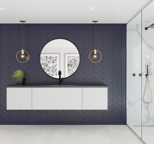 Laviva - Vitri 72" Cloud White Single Sink Bathroom Vanity with VIVA Stone Matte Black Solid Surface Countertop | 313VTR-72CCW-MB