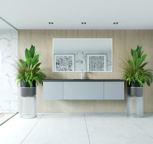 Laviva - Vitri 72" Fossil Grey Single Sink Bathroom Vanity with VIVA Stone Matte Black Solid Surface Countertop | 313VTR-72CFG-MB