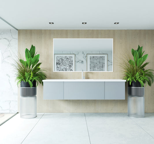 Laviva - Vitri 72" Fossil Grey Single Sink Bathroom Vanity with VIVA Stone Matte White Solid Surface Countertop | 313VTR-72CFG-MW