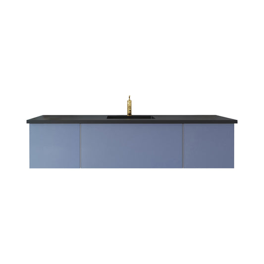 Laviva - Vitri 72" Nautical Blue Single Sink Bathroom Vanity with VIVA Stone Matte Black Solid Surface Countertop | 313VTR-72CNB-MB