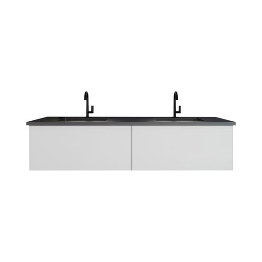 Laviva - Vitri 72" Cloud White Double Sink Bathroom Vanity with VIVA Stone Matte Black Solid Surface Countertop | 313VTR-72DCW-MB