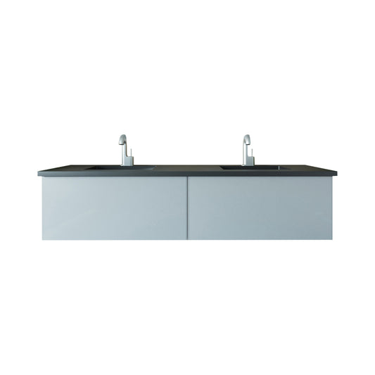 Laviva - Vitri 72" Fossil Grey Double Sink Bathroom Vanity with VIVA Stone Matte Black Solid Surface Countertop | 313VTR-72DFG-MB