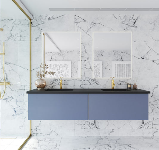 Laviva - Vitri 72" Nautical Blue Double Sink Bathroom Vanity with VIVA Stone Matte Black Solid Surface Countertop | 313VTR-72DNB-MB