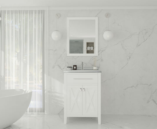 Laviva - Wimbledon 24" White Bathroom Vanity with White Stripes Marble Countertop | 313YG319-24W-WS