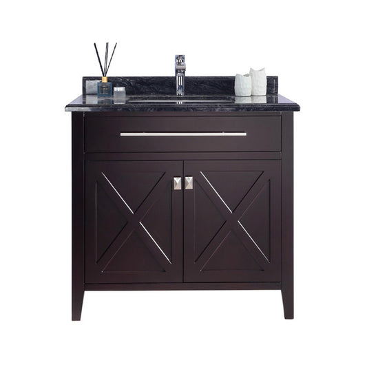 Laviva - Wimbledon 36" Brown Bathroom Vanity with Black Wood Marble Countertop | 313YG319-36B-BW