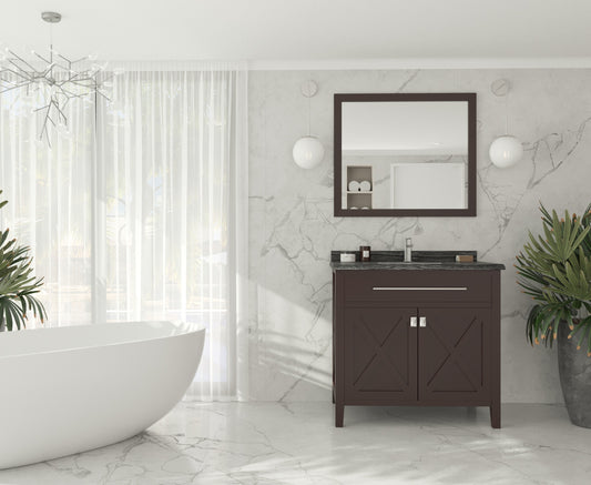 Laviva - Wimbledon 36" Brown Bathroom Vanity with Black Wood Marble Countertop | 313YG319-36B-BW
