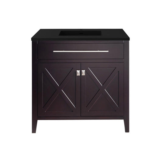 Laviva - Wimbledon 36" Brown Bathroom Vanity with Matte Black VIVA Stone Solid Surface Countertop | 313YG319-36B-MB