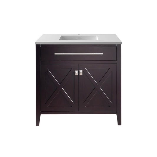 Laviva - Wimbledon 36" Brown Bathroom Vanity with Matte White VIVA Stone Solid Surface Countertop | 313YG319-36B-MW