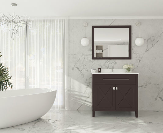 Laviva - Wimbledon 36" Brown Bathroom Vanity with White Quartz Countertop | 313YG319-36B-WQ