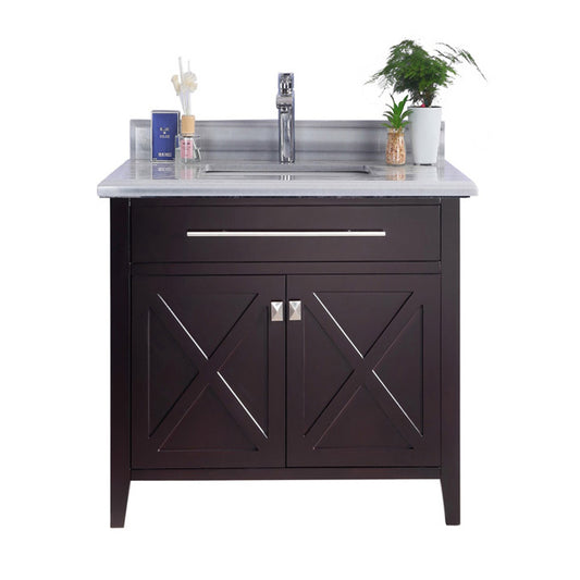 Laviva - Wimbledon 36" Brown Bathroom Vanity with White Stripes Marble Countertop | 313YG319-36B-WS