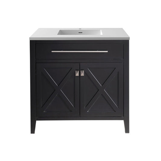 Laviva - Wimbledon 36" Espresso Bathroom Vanity with Matte White VIVA Stone Solid Surface Countertop | 313YG319-36E-MW