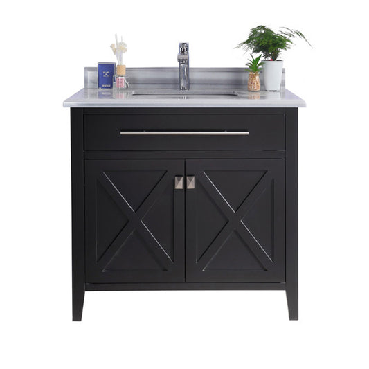 Laviva - Wimbledon 36" Espresso Bathroom Vanity with White Stripes Marble Countertop | 313YG319-36E-WS