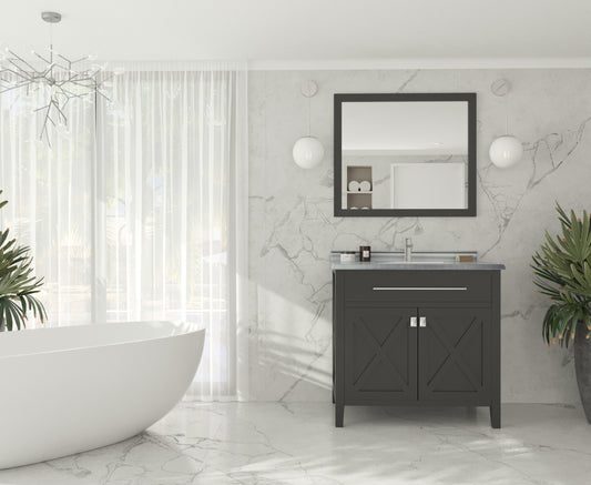Laviva - Wimbledon 36" Espresso Bathroom Vanity with White Stripes Marble Countertop | 313YG319-36E-WS