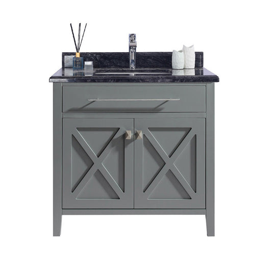 Laviva - Wimbledon 36" Grey Bathroom Vanity with Black Wood Marble Countertop | 313YG319-36G-BW