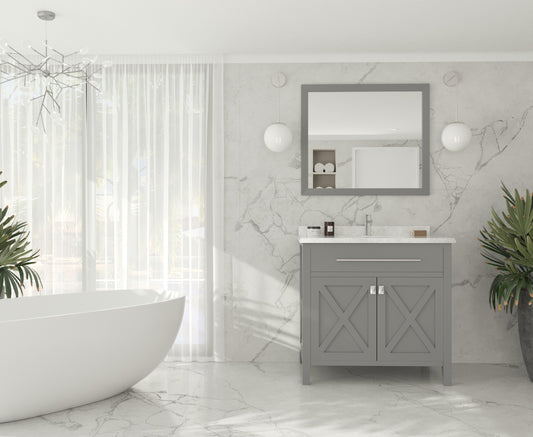 Laviva - Wimbledon 36" Grey Bathroom Vanity with White Carrara Marble Countertop | 313YG319-36G-WC