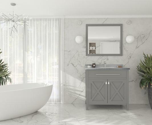 Laviva - Wimbledon 36" Grey Bathroom Vanity with White Stripes Marble Countertop | 313YG319-36G-WS