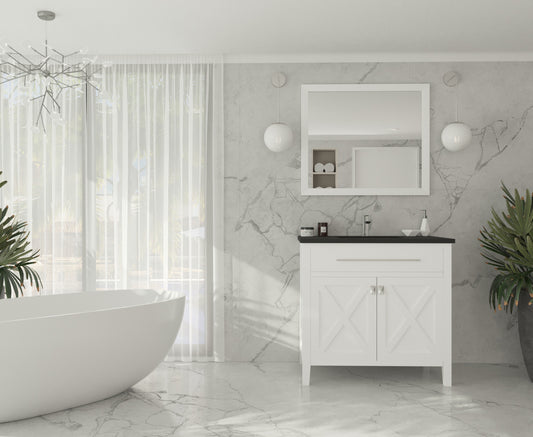 Laviva - Wimbledon 36" White Bathroom Vanity with Matte Black VIVA Stone Solid Surface Countertop | 313YG319-36W-MB