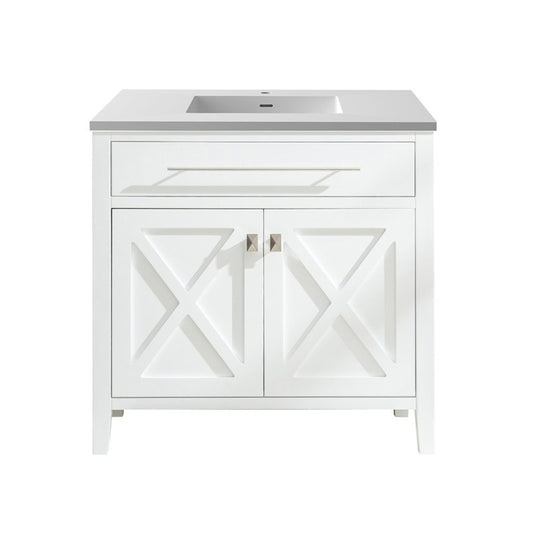 Laviva - Wimbledon 36" White Bathroom Vanity with Matte White VIVA Stone Solid Surface Countertop | 313YG319-36W-MW