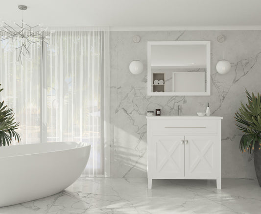 Laviva - Wimbledon 36" White Bathroom Vanity with Matte White VIVA Stone Solid Surface Countertop | 313YG319-36W-MW