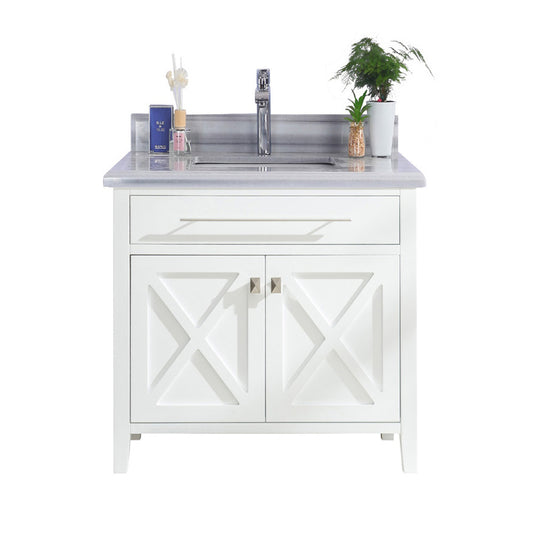 Laviva - Wimbledon 36" White Bathroom Vanity with White Stripes Marble Countertop | 313YG319-36W-WS