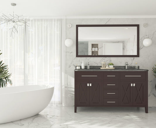 Laviva - Wimbledon 60" Brown Double Sink Bathroom Vanity with Black Wood Marble Countertop | 313YG319-60B-BW
