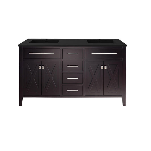 Laviva - Wimbledon 60" Brown Double Sink Bathroom Vanity with Matte Black VIVA Stone Solid Surface Countertop | 313YG319-60B-MB