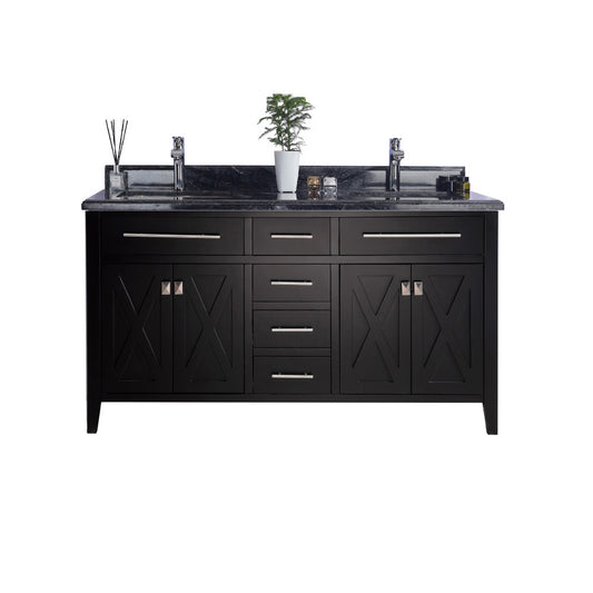 Laviva - Wimbledon 60" Espresso Double Sink Bathroom Vanity with Black Wood Marble Countertop | 313YG319-60E-BW