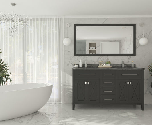 Laviva - Wimbledon 60" Espresso Double Sink Bathroom Vanity with Black Wood Marble Countertop | 313YG319-60E-BW