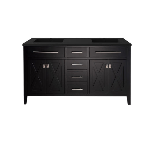 Laviva - Wimbledon 60" Espresso Double Sink Bathroom Vanity with Matte Black VIVA Stone Solid Surface Countertop | 313YG319-60E-MB