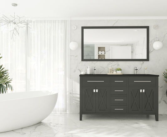 Laviva - Wimbledon 60" Espresso Double Sink Bathroom Vanity with Matte Black VIVA Stone Solid Surface Countertop | 313YG319-60E-MB