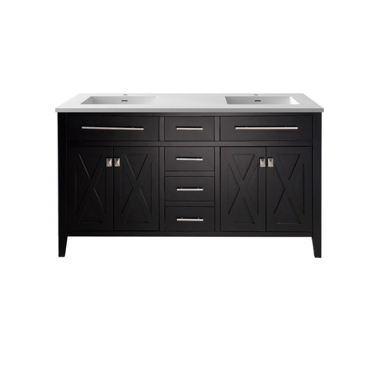 Laviva - Wimbledon 60" Espresso Double Sink Bathroom Vanity with Matte White VIVA Stone Solid Surface Countertop | 313YG319-60E-MW