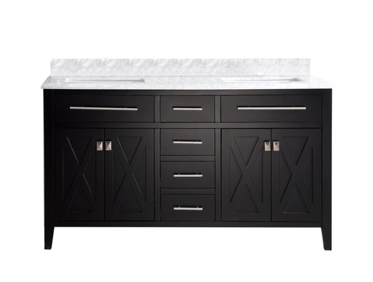 Laviva - Wimbledon 60" Espresso Double Sink Bathroom Vanity with White Carrara Marble Countertop | 313YG319-60E-WC