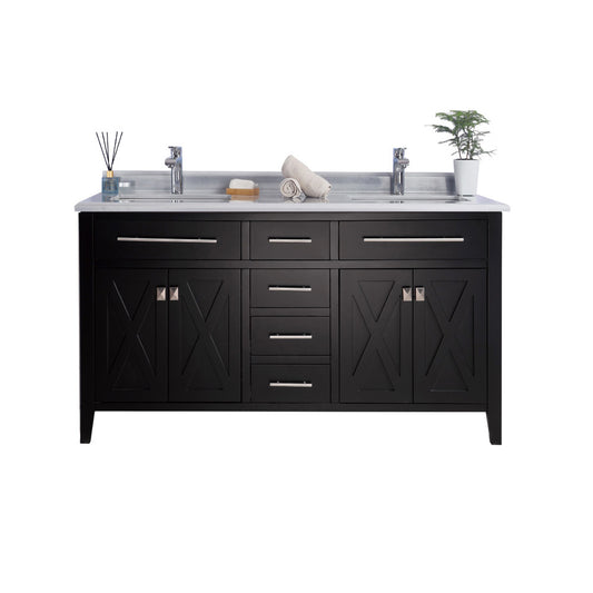 Laviva - Wimbledon 60" Espresso Double Sink Bathroom Vanity with White Stripes Marble Countertop | 313YG319-60E-WS