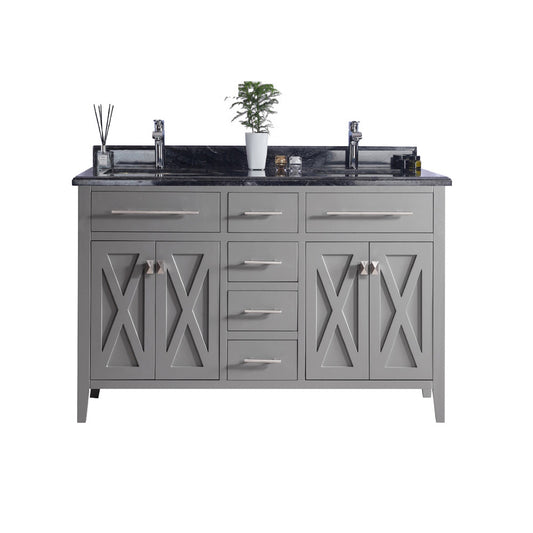 Laviva - Wimbledon 60" Grey Double Sink Bathroom Vanity with Black Wood Marble Countertop | 313YG319-60G-BW