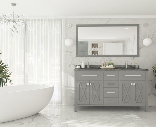 Laviva - Wimbledon 60" Grey Double Sink Bathroom Vanity with Black Wood Marble Countertop | 313YG319-60G-BW