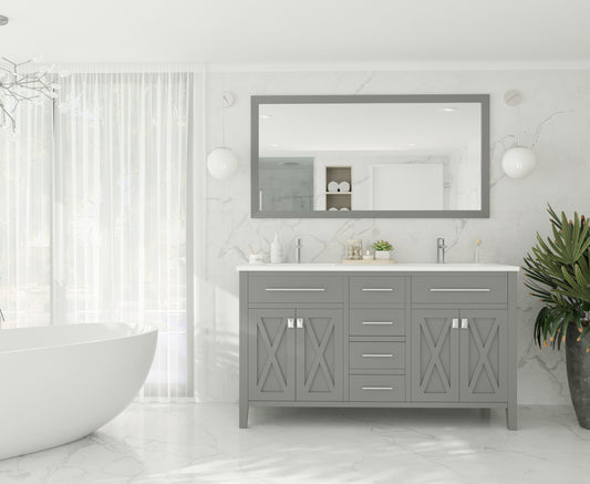 Laviva - Wimbledon 60" Grey Double Sink Bathroom Vanity with Matte White VIVA Stone Solid Surface Countertop | 313YG319-60G-MW
