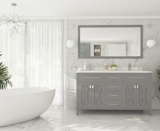 Laviva - Wimbledon 60" Grey Double Sink Bathroom Vanity with White Carrara Marble Countertop | 313YG319-60G-WC