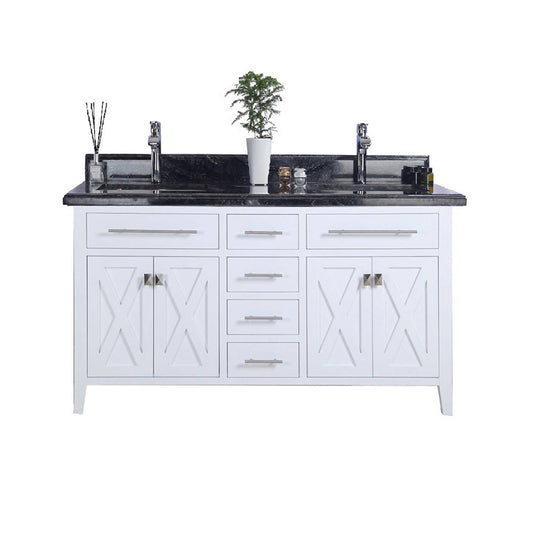 Laviva - Wimbledon 60" White Double Sink Bathroom Vanity with Black Wood Marble Countertop | 313YG319-60W-BW