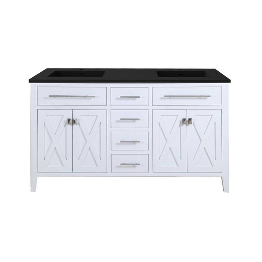 Laviva - Wimbledon 60" White Double Sink Bathroom Vanity with Matte Black VIVA Stone Solid Surface Countertop | 313YG319-60W-MB