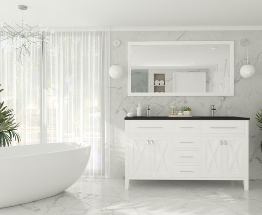 Laviva - Wimbledon 60" White Double Sink Bathroom Vanity with Matte Black VIVA Stone Solid Surface Countertop | 313YG319-60W-MB