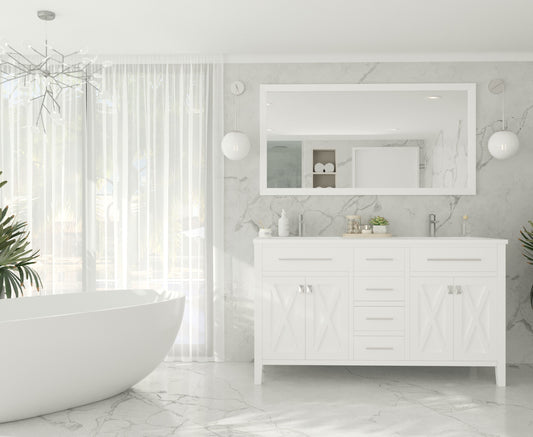 Laviva - Wimbledon 60" White Double Sink Bathroom Vanity with Matte White VIVA Stone Solid Surface Countertop | 313YG319-60W-MW